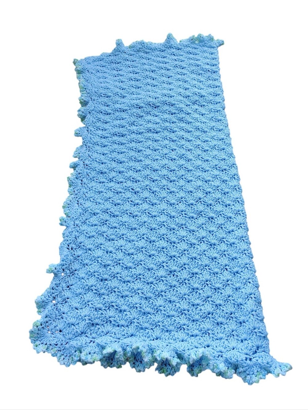 Vintage Baby Boy Blue Crochet Throw with Ruffled Edge - Picture 3 of 4